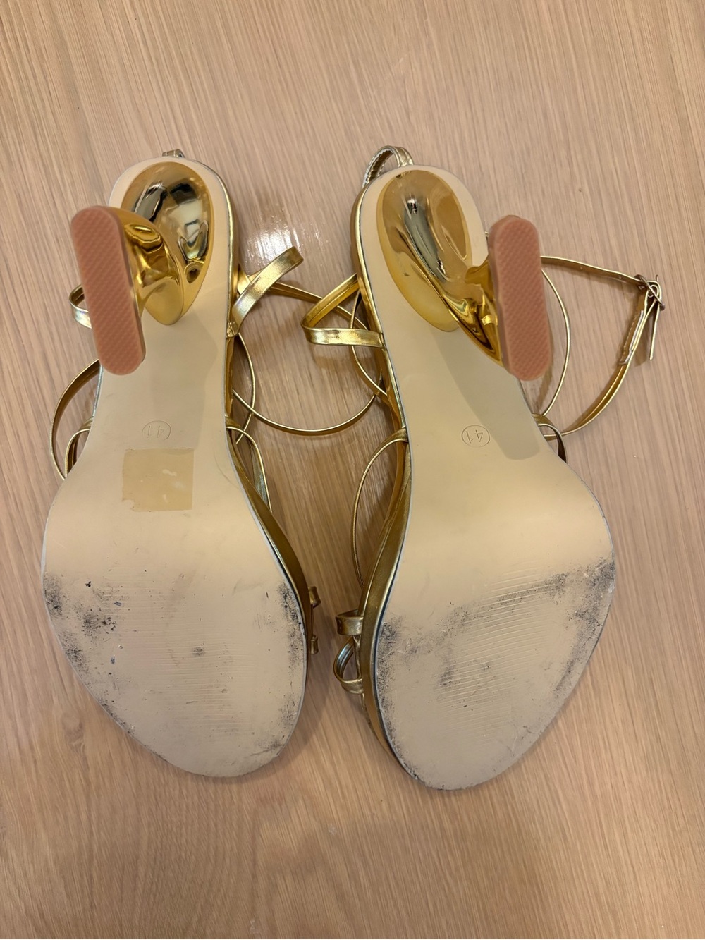 Gold Strappy Platform with Sculptural High-Heel Sandals - Picture 6 of 8
